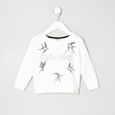 Mini girls cream rebel bird print sweatshirt